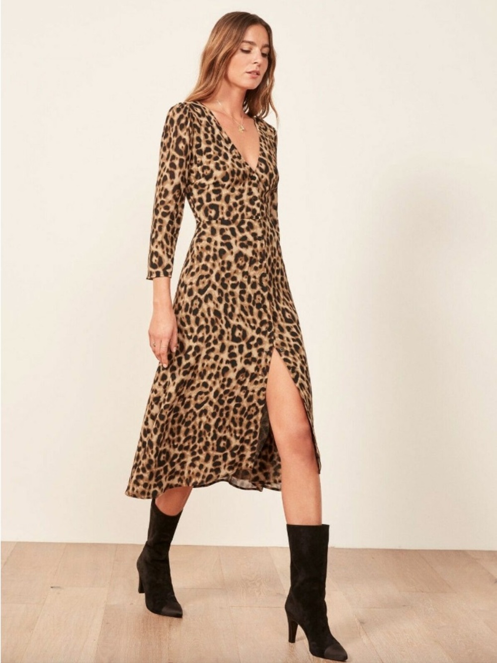 Reformation "Alma" Leopard-Print Midi Dress